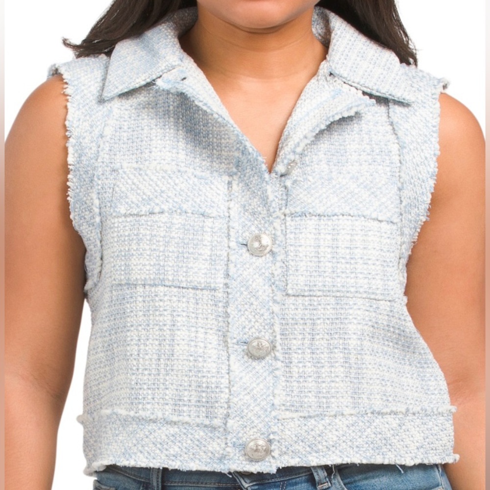 cupcakes & cashmere Light Blue Tweed Sleeveless Top